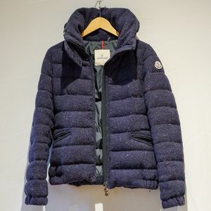 Moncler sanglier dark navy tweed puffer jacket